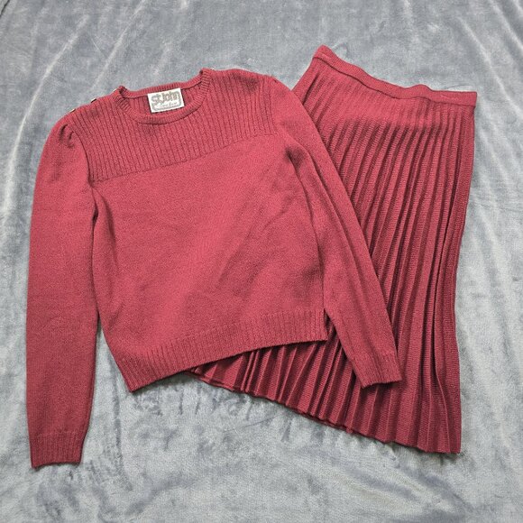 Neiman Marcus Dresses & Skirts - Vintage St John Neiman Marcus Sweater Skirt Womens Medium Red Knit 2 Piece 80s